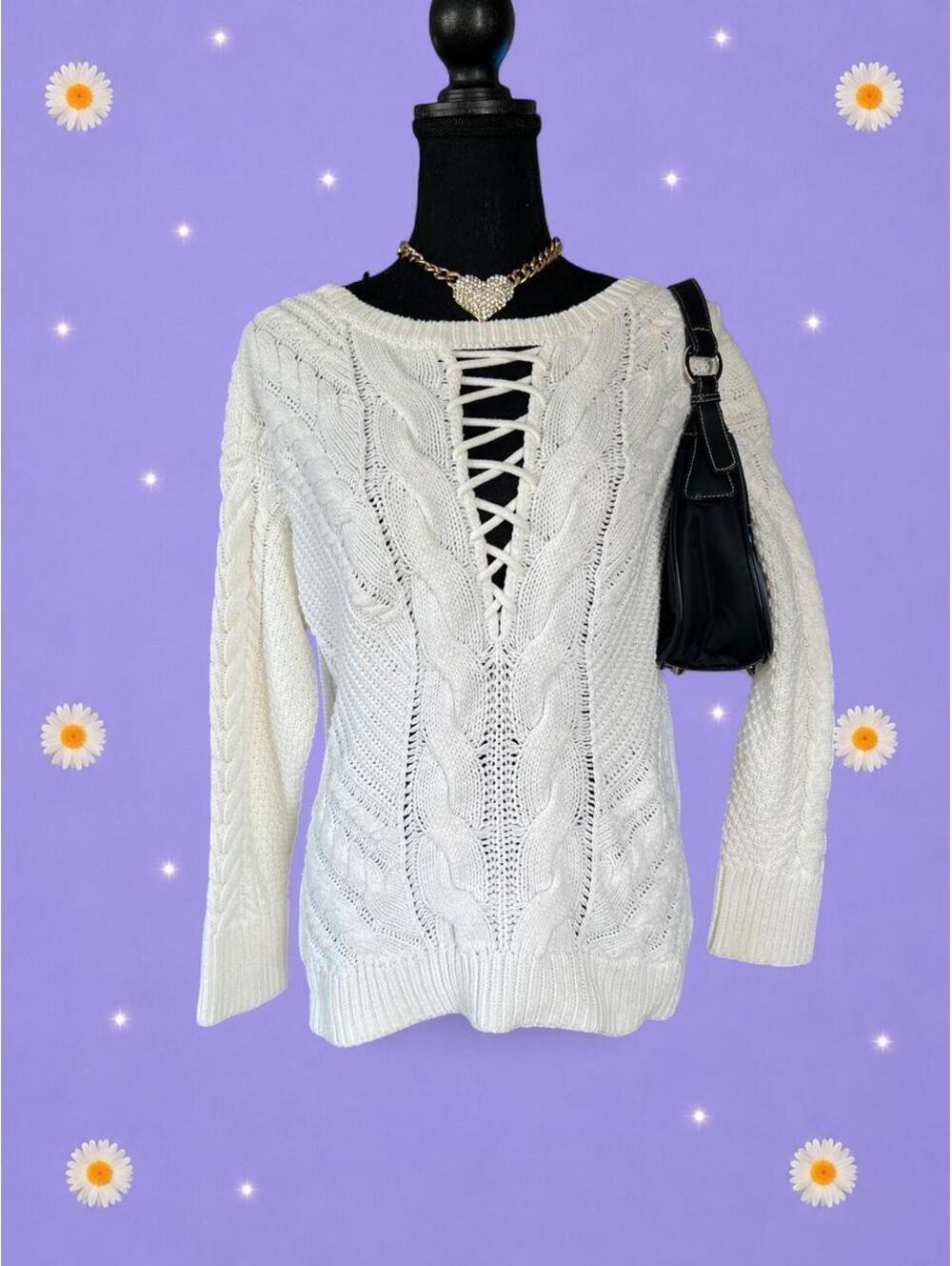 Vintage Y2K Express Balletcore Coquette Chunky Cable Knit Sweater Size Small 🤍